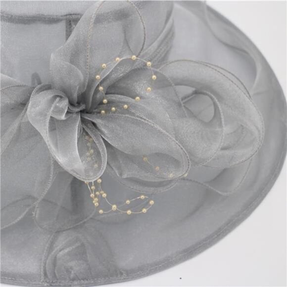 Kentucky Derby Hats - Organza Hat Fascinator Hat Grey2 - Picture 3 of 6